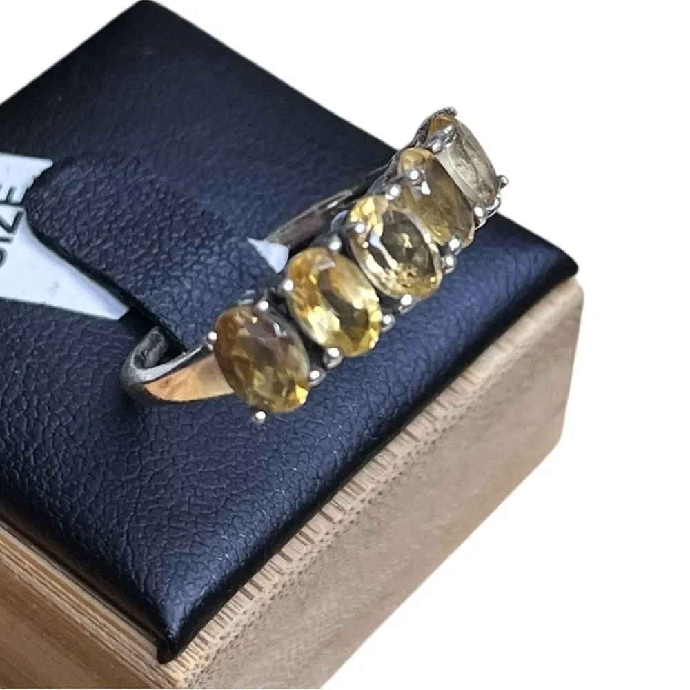 Artisan Sterling Silver Genuine Citrine Band Size 8